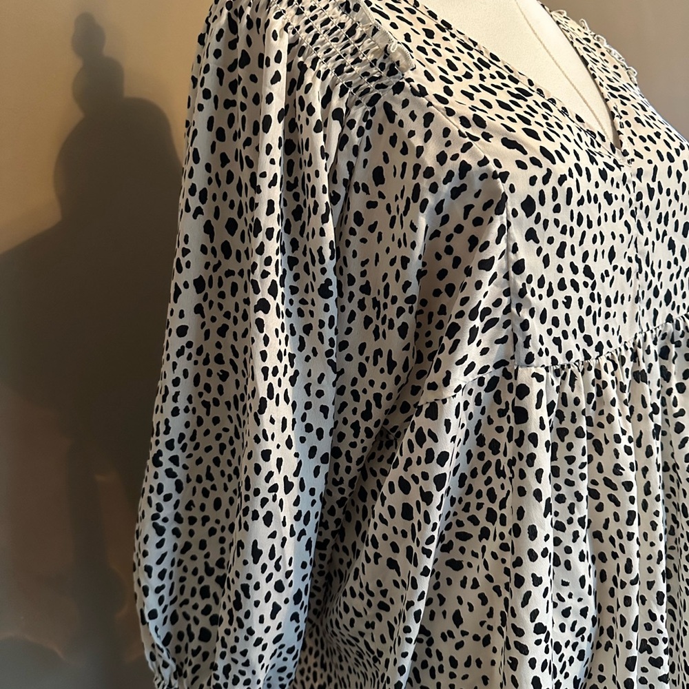 Umgee Black & White V-Neck Bishop Sleeve Mini Sundress Size S - Picture 4 of 6
